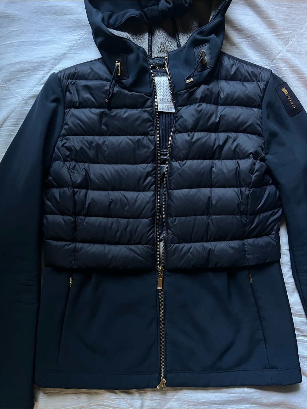 Geox Navy Quilted & Fleece-Lined Hooded Jacket
